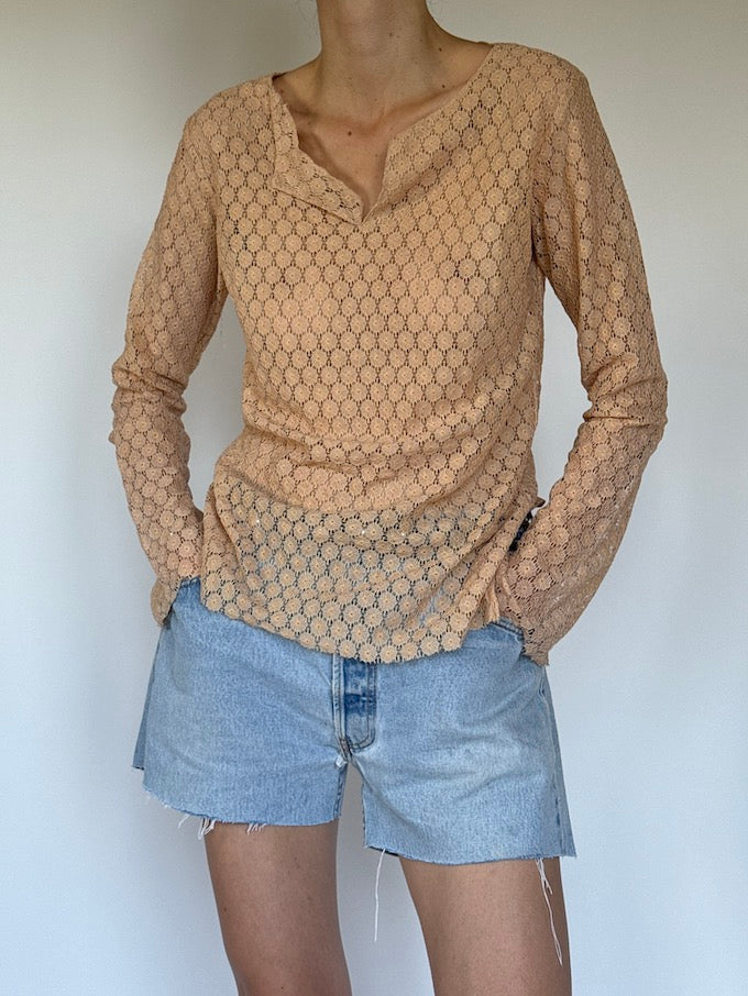 Vintage crochet top beige 6362