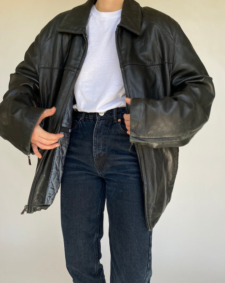 VINTAGE OVERSIZED BLACK LEATHER JACKET 428