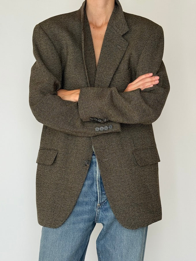 Vintage Wool-Blend Textured Blazer in Charcoal Brown 6160