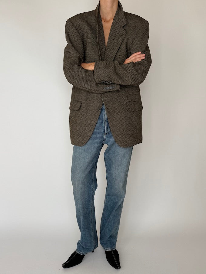 Vintage Wool-Blend Textured Blazer in Charcoal Brown 6160