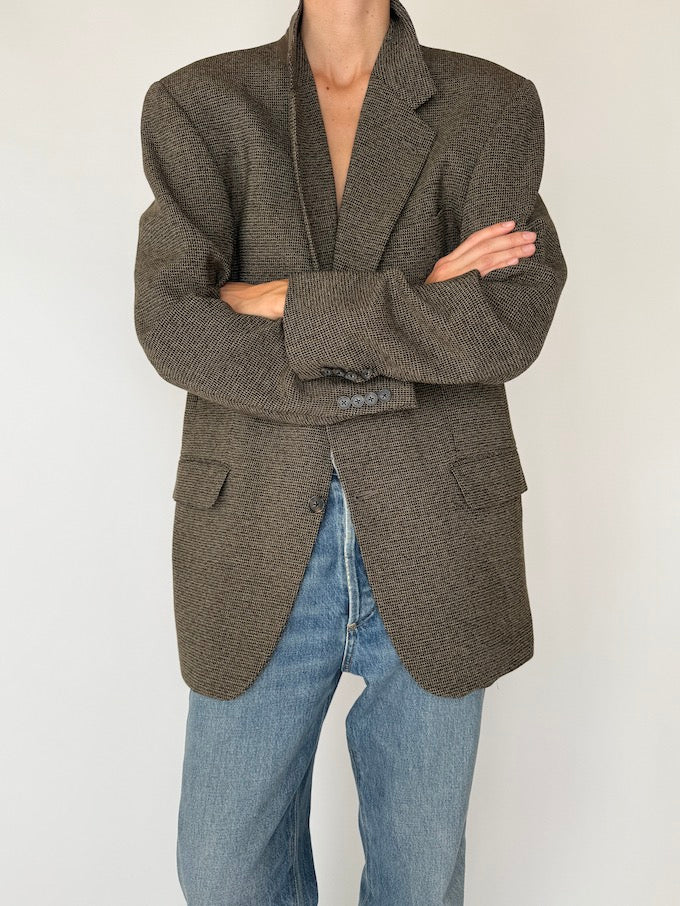 Vintage Wool-Blend Textured Blazer in Charcoal Brown 6160