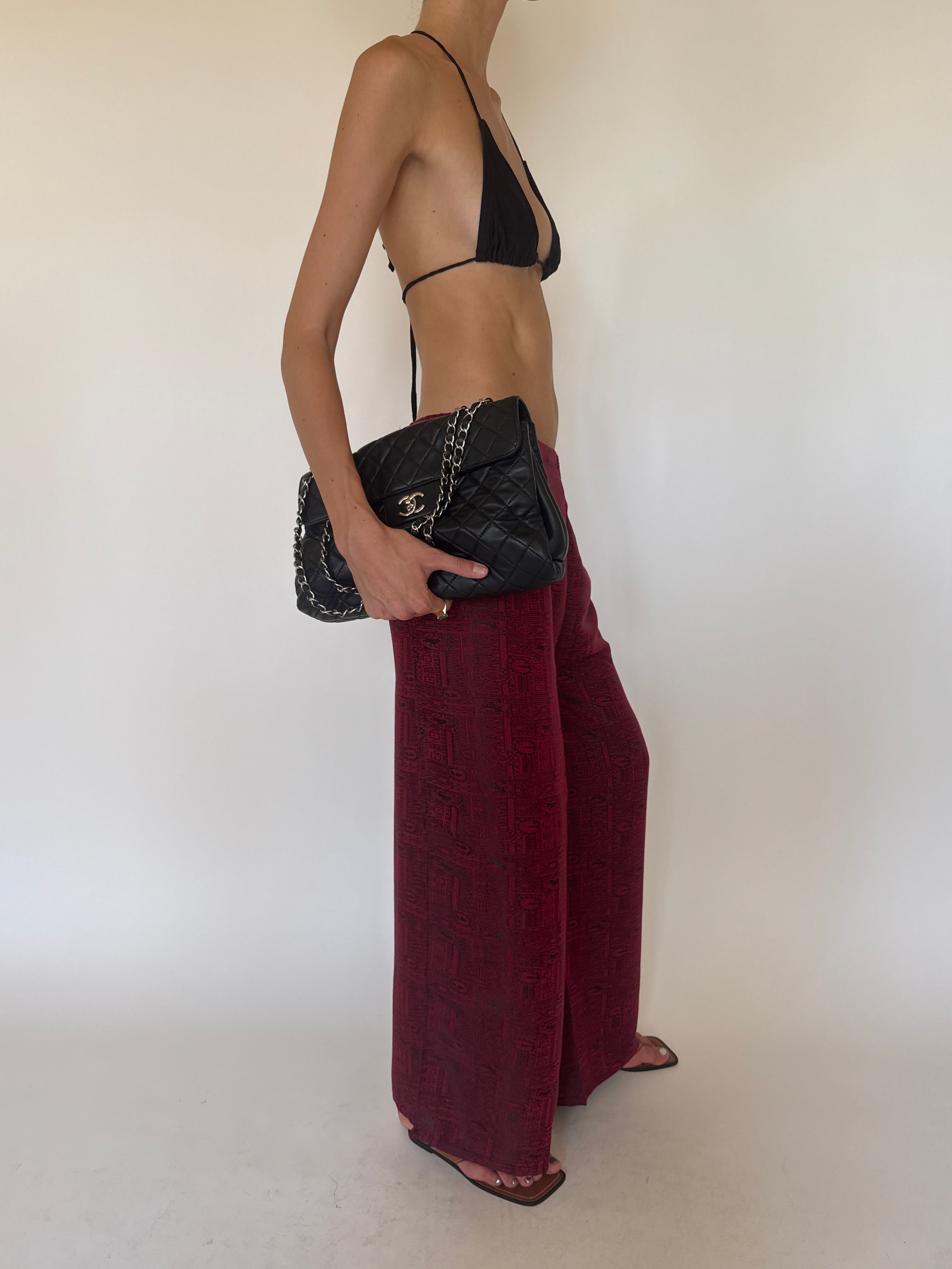 Vintage burgundy printed pants side view