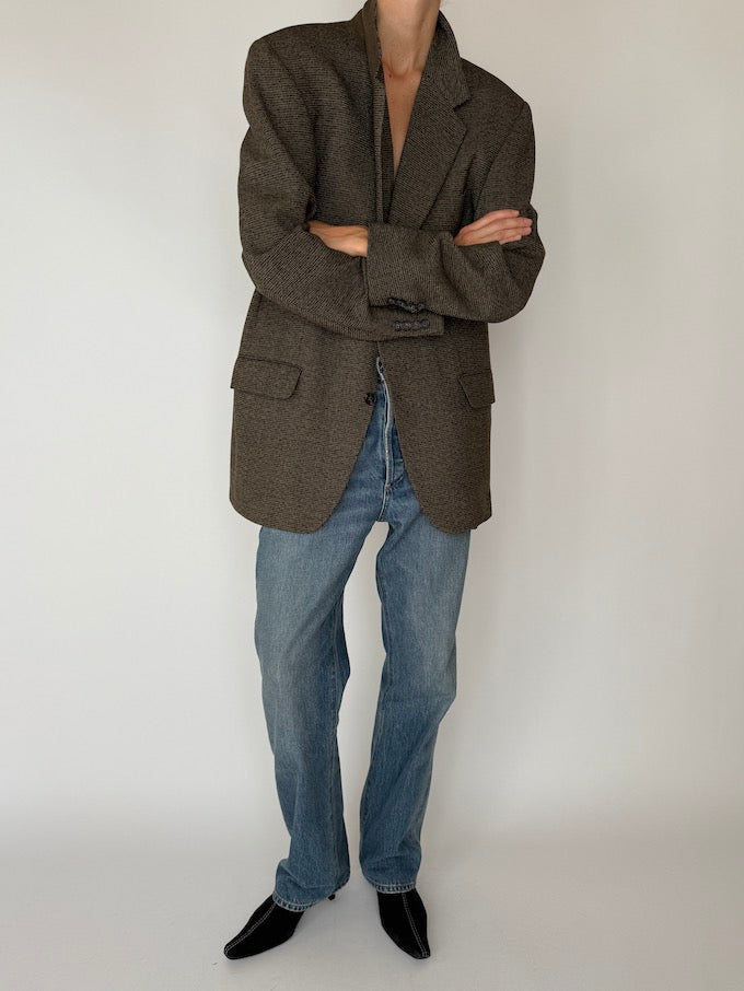 Vintage Wool-Blend Textured Blazer in Charcoal Brown 6160