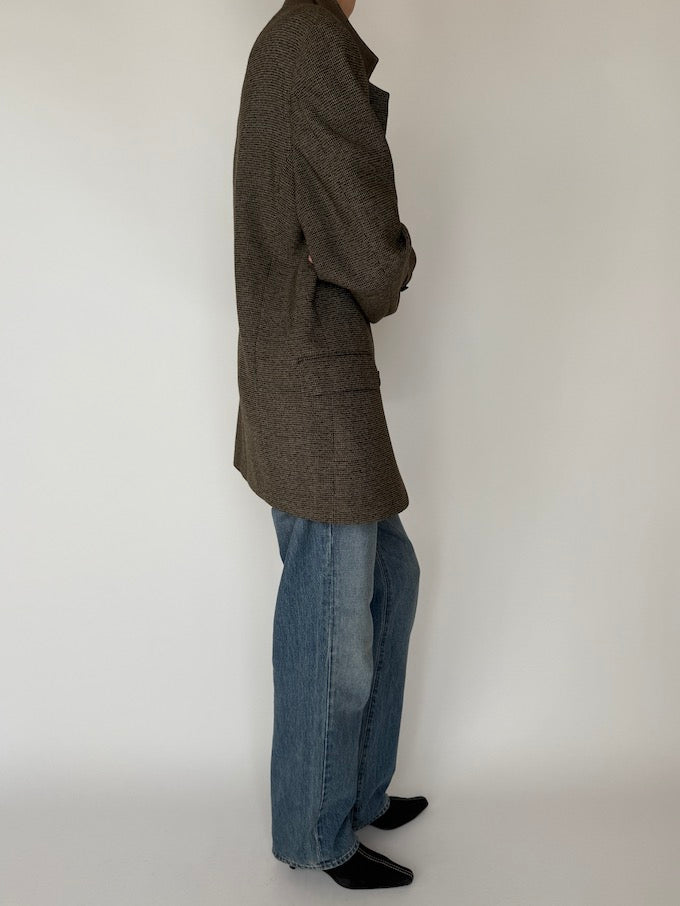 Vintage Wool-Blend Textured Blazer in Charcoal Brown 6160