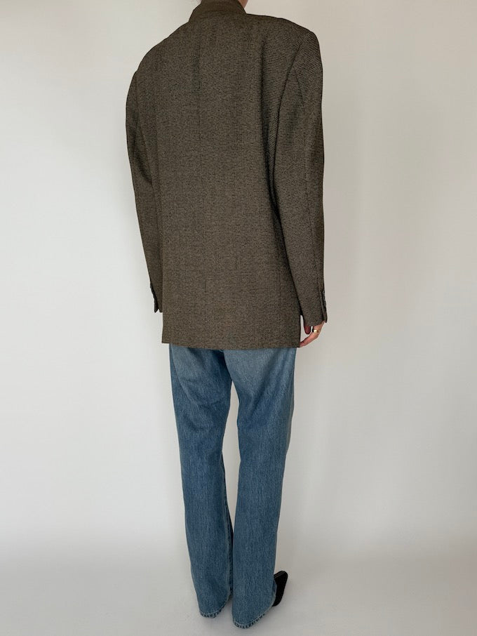 Vintage Wool-Blend Textured Blazer in Charcoal Brown 6160