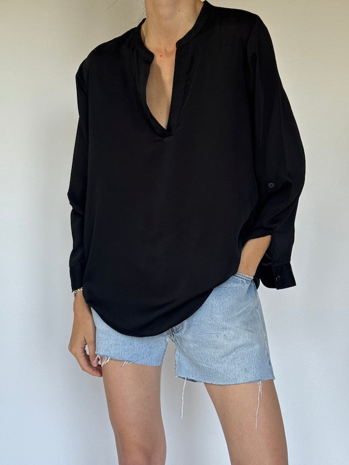 Vintage silk-like tunic black 6364