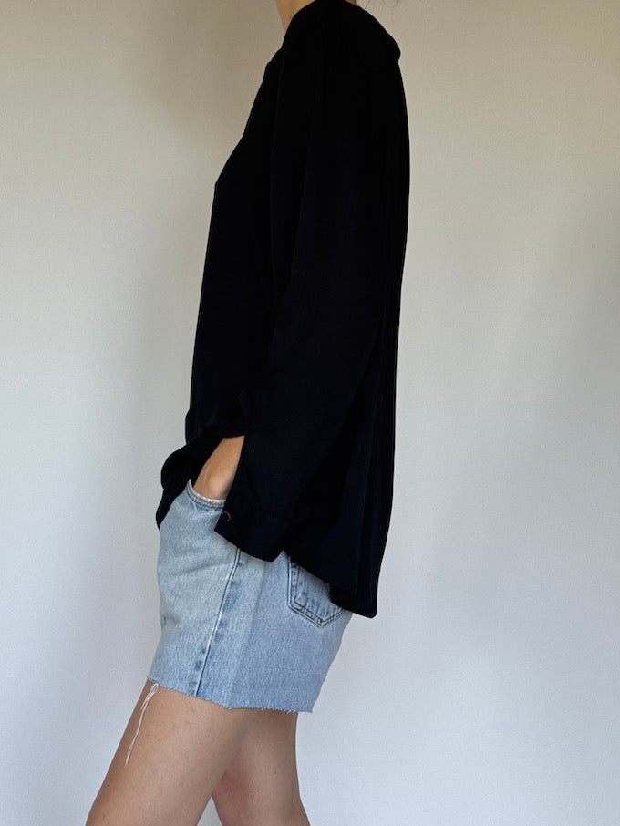 Vintage silk-like tunic black 6364