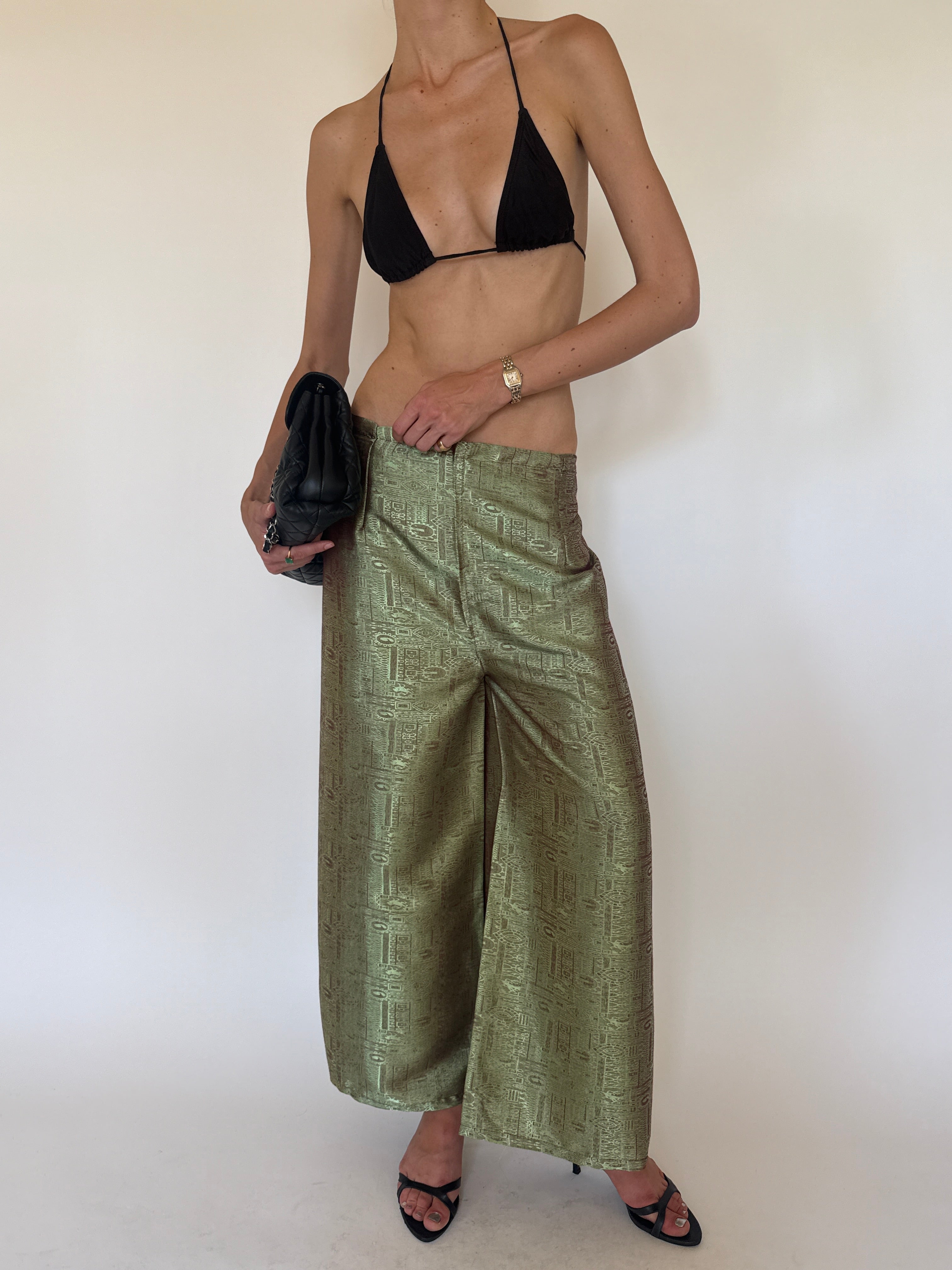 Vintage green patterned pants front view