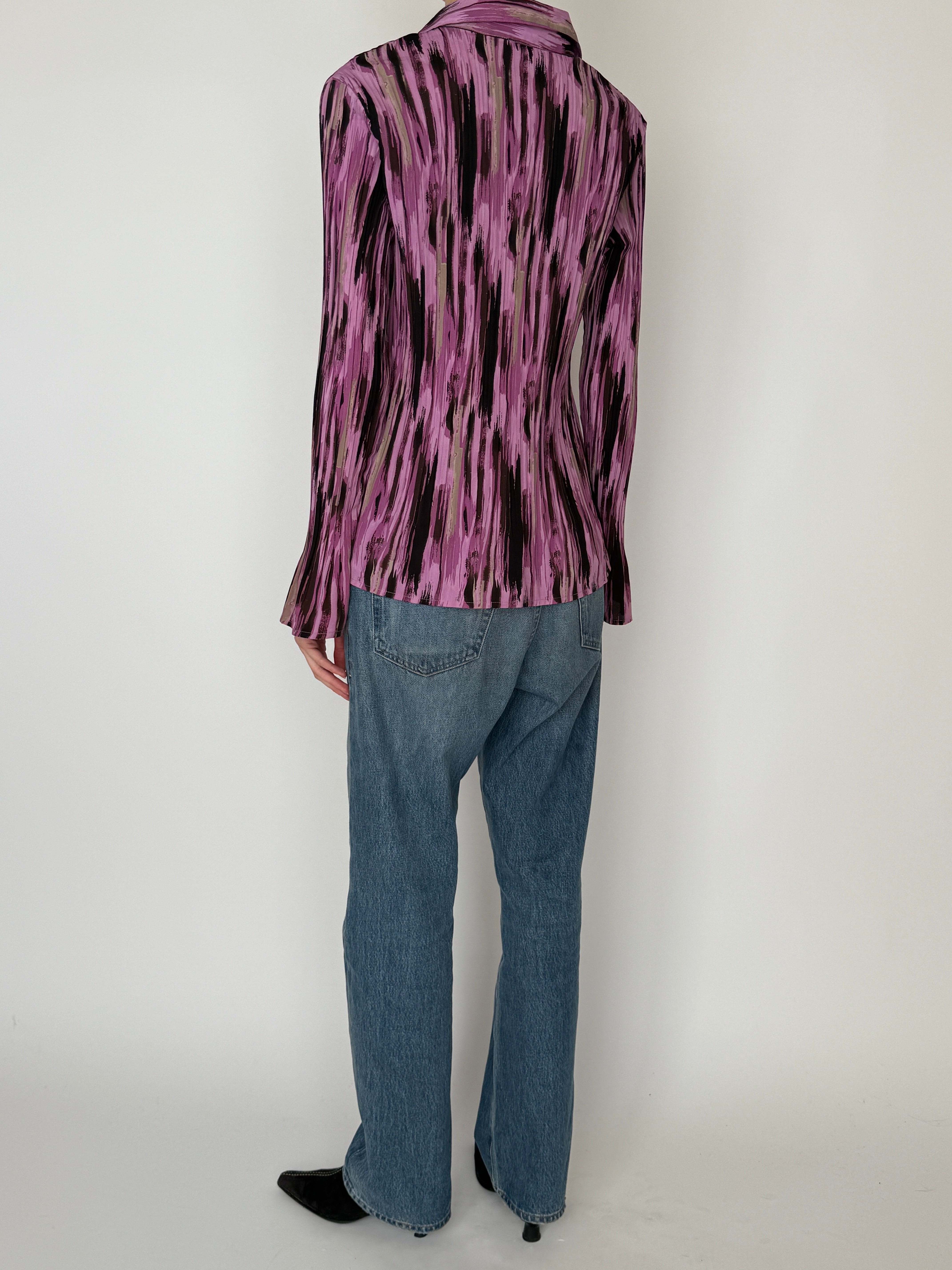 Vintage purple abstract stripe blouse back view