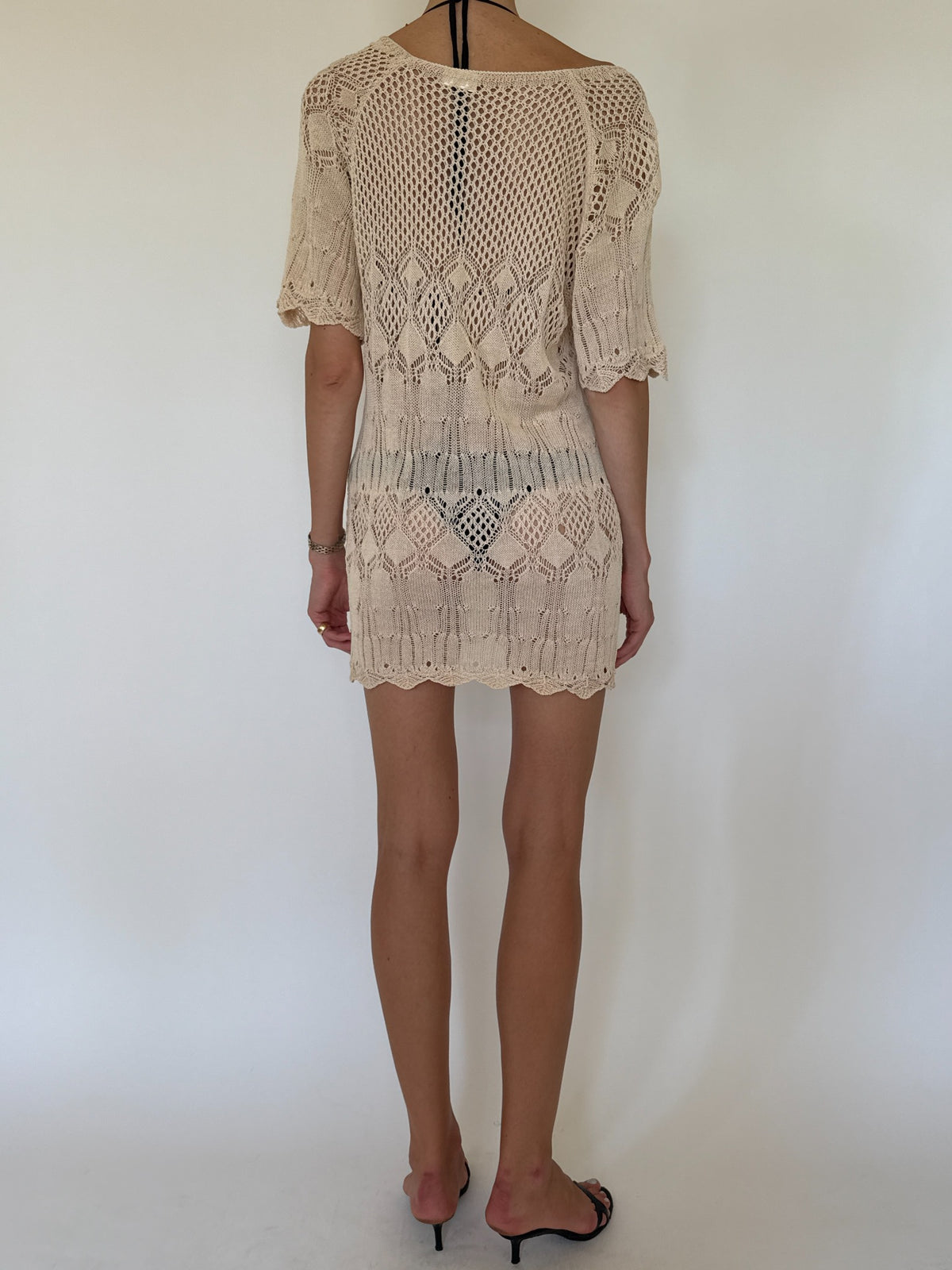 Vintage crochet swim cover-up cream back view