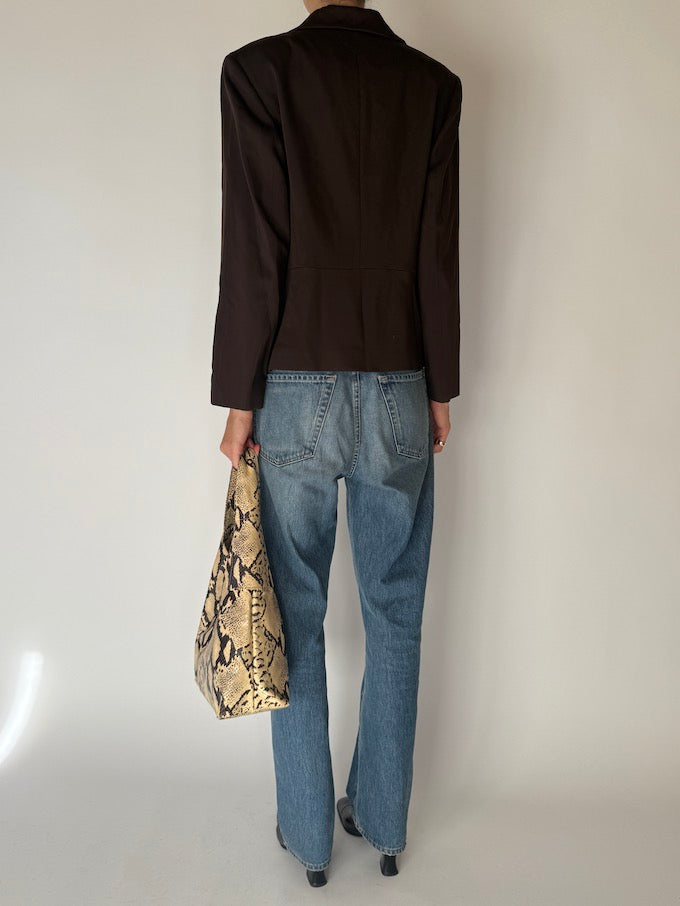 Vintage Wool-Blend Zip-Up Blazer Brown 6680