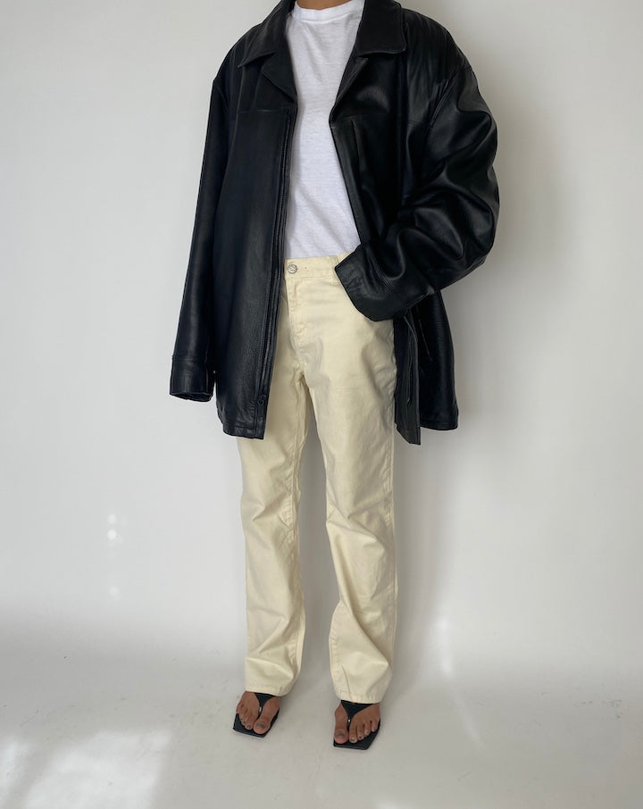 VINTAGE OVERSIZED BLACK LEATHER JACKET 2479