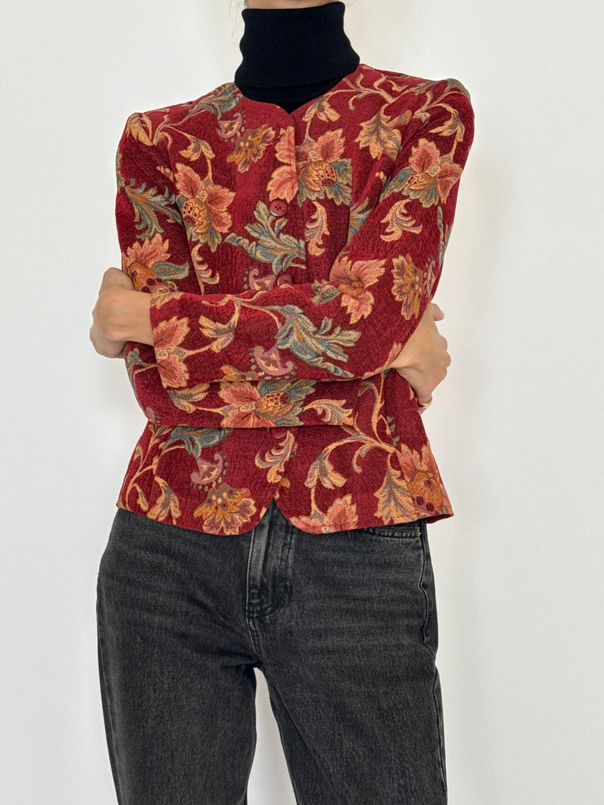 Vintage burgundy floral tapestry jacket 8446