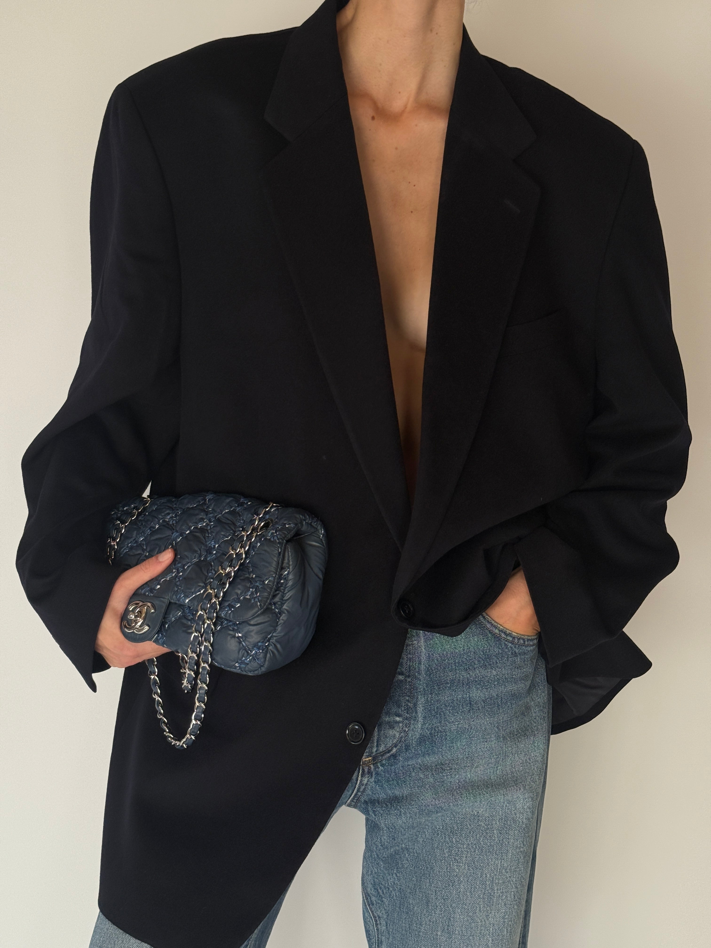 Vintage Single-Breasted Blazer Navy Blue 6281
