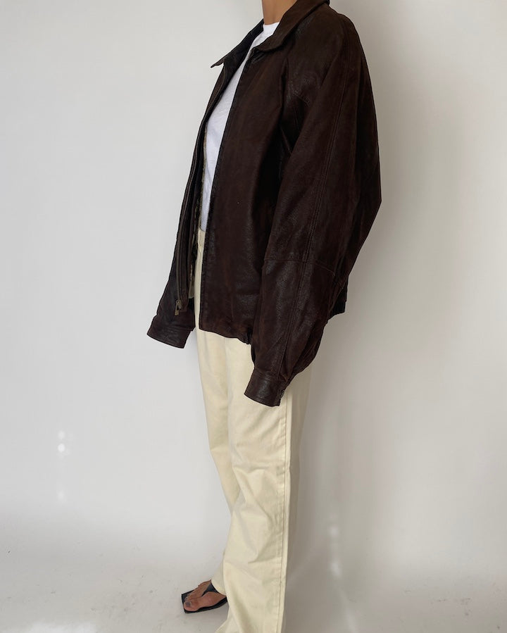 VINTAGE DARK BROWN OVERSIZED LEATHER JACKET 2480