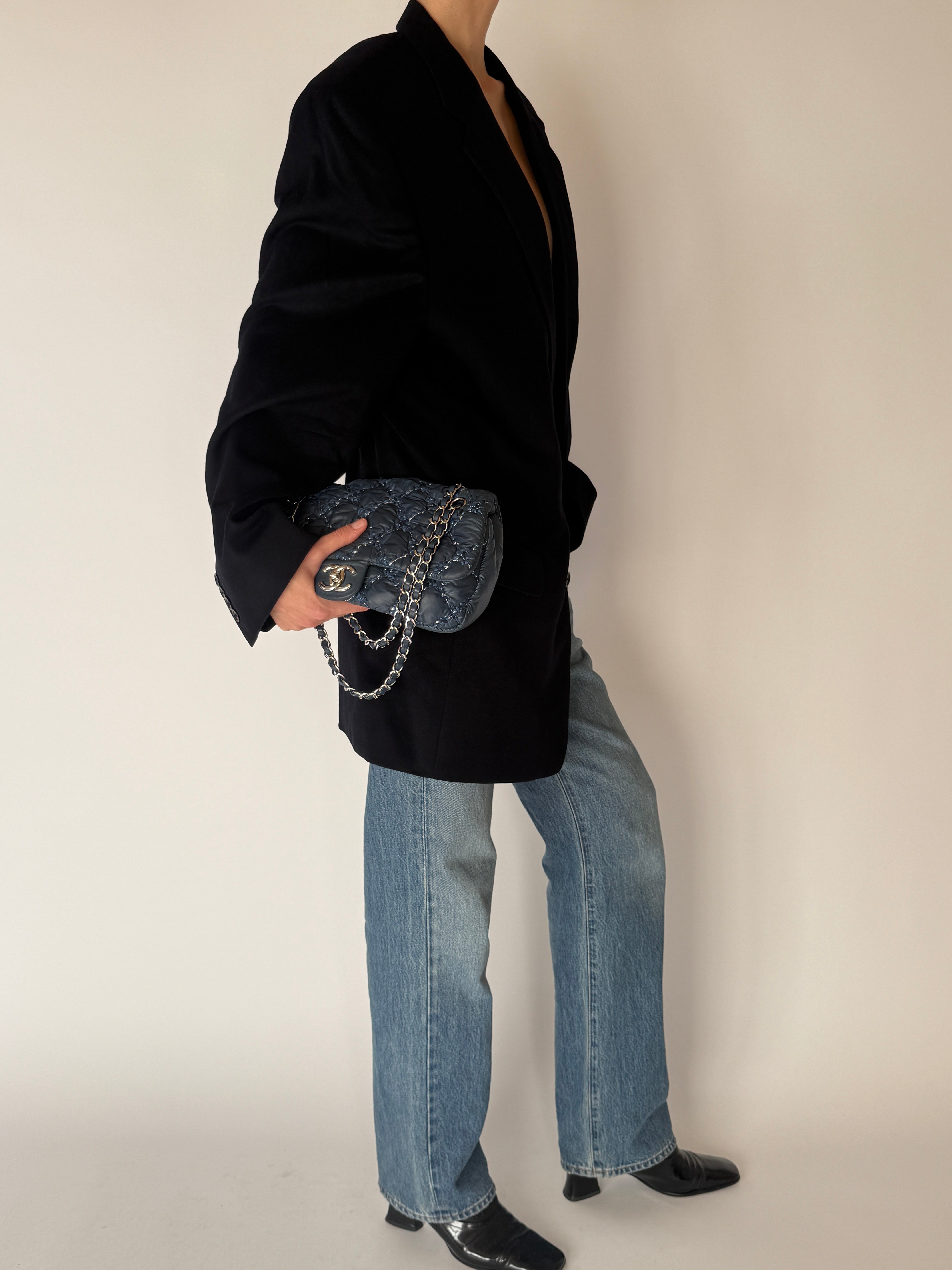 Vintage Single-Breasted Blazer Navy Blue 6281