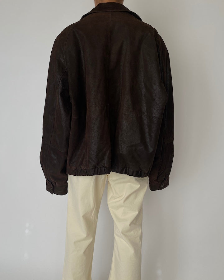 VINTAGE DARK BROWN OVERSIZED LEATHER JACKET 2480
