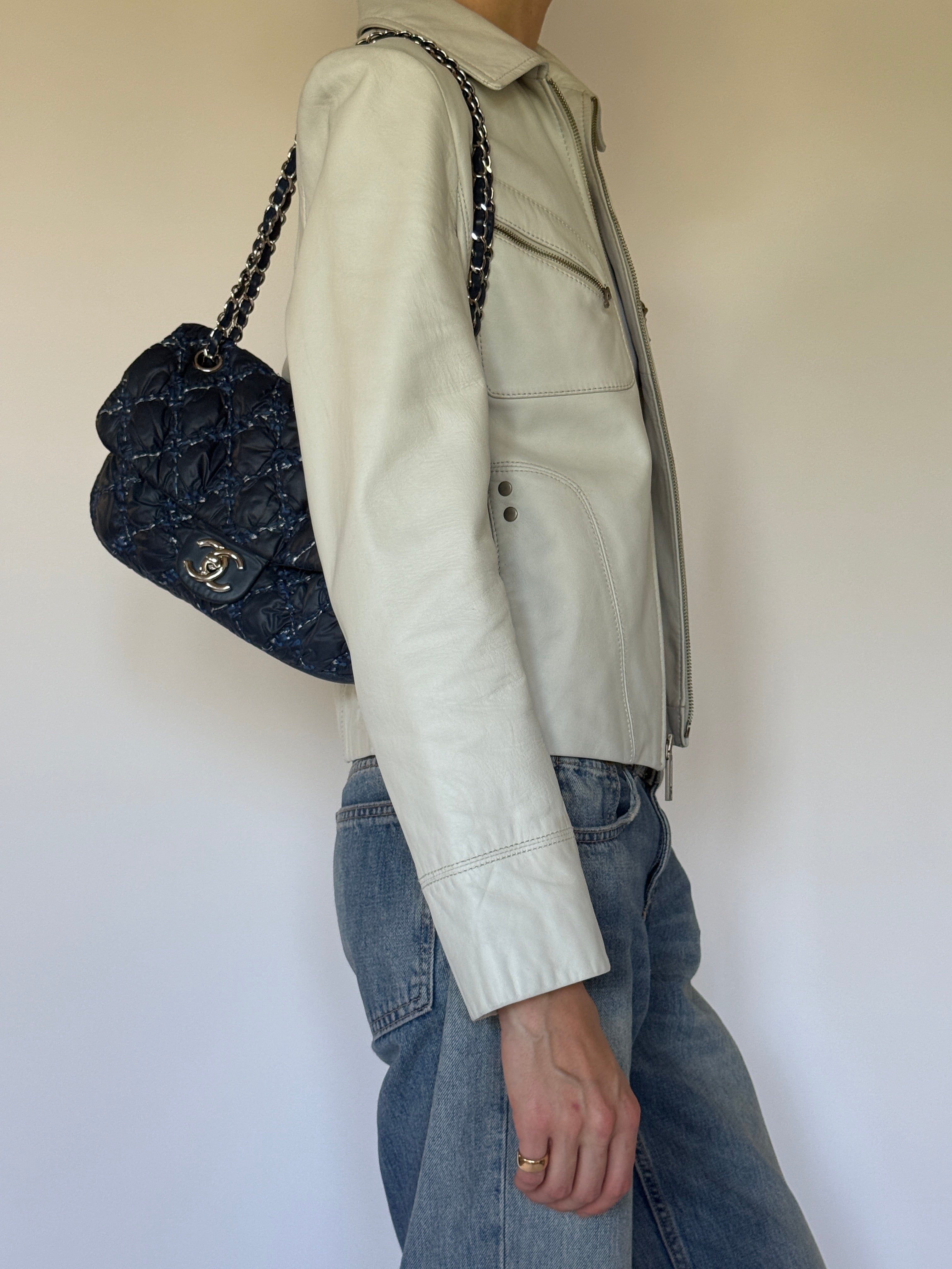 Vintage leather jacket side view