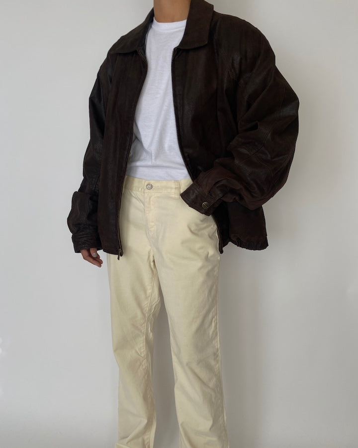 VINTAGE DARK BROWN OVERSIZED LEATHER JACKET 2480