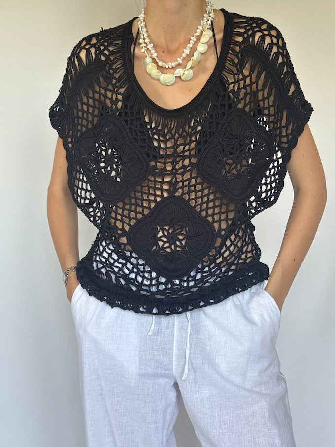 Vintage Crochet Top Black 6369