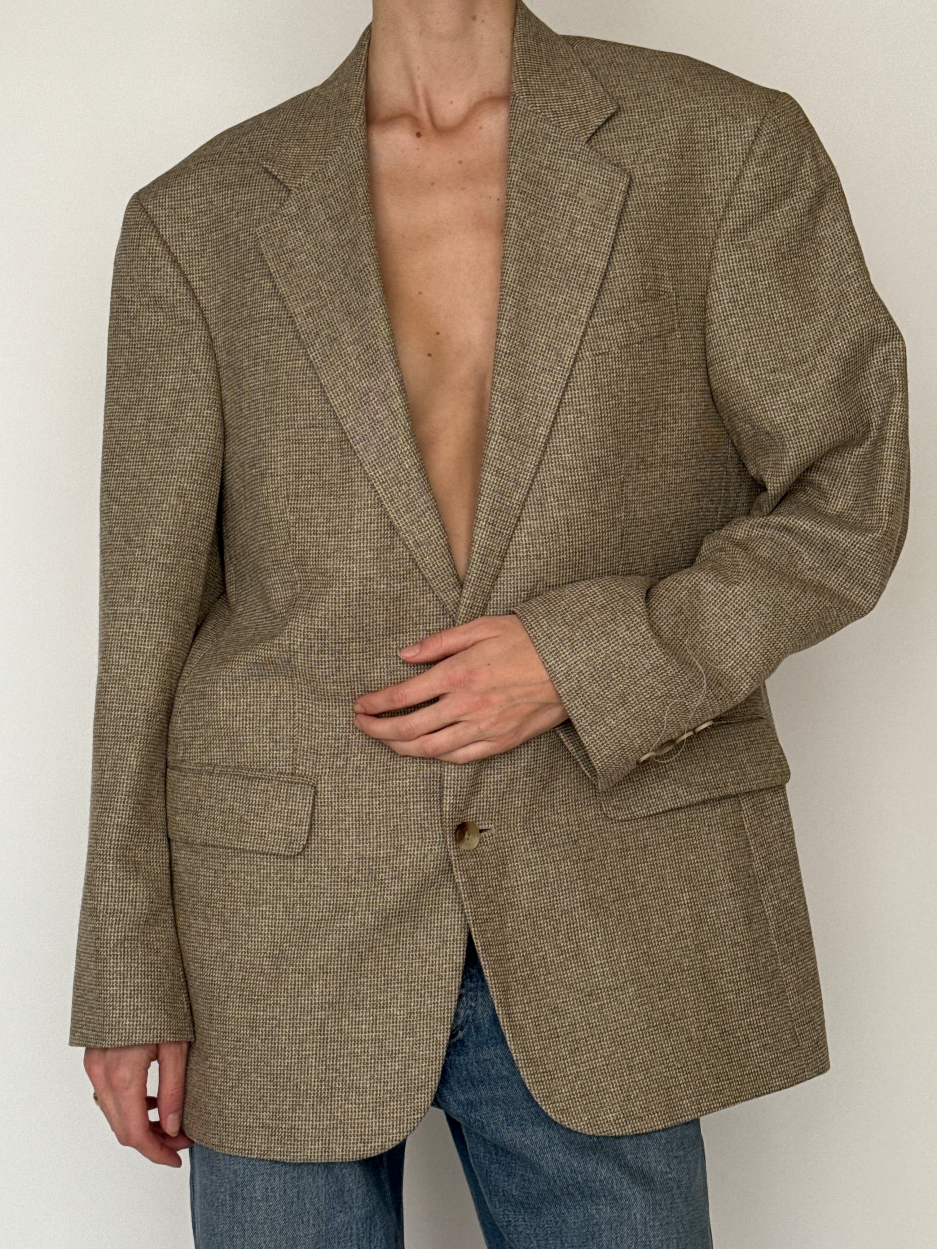 Vintage brown silk wool blazer front view