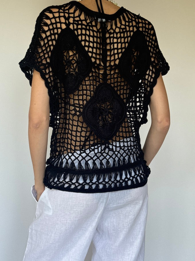 Vintage Crochet Top Black 6369