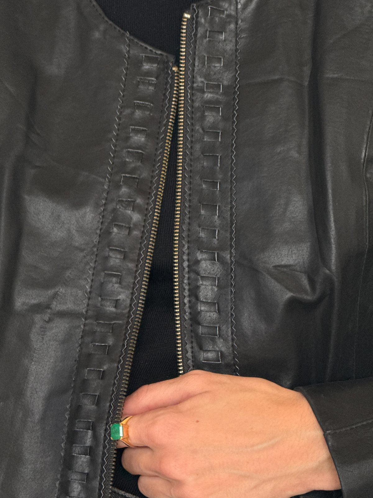 Vintage black leather longline jacket