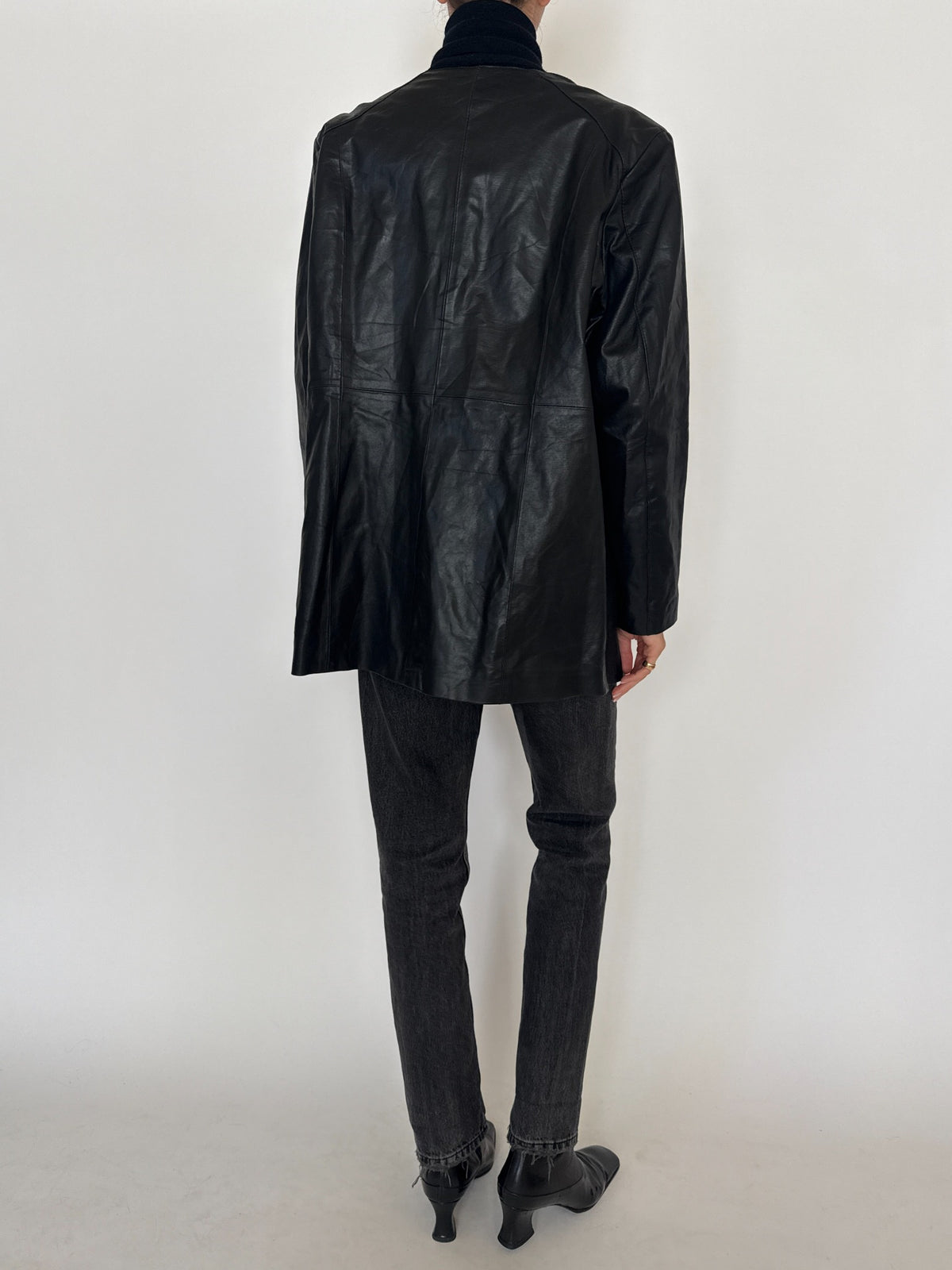 Vintage black leather longline jacket