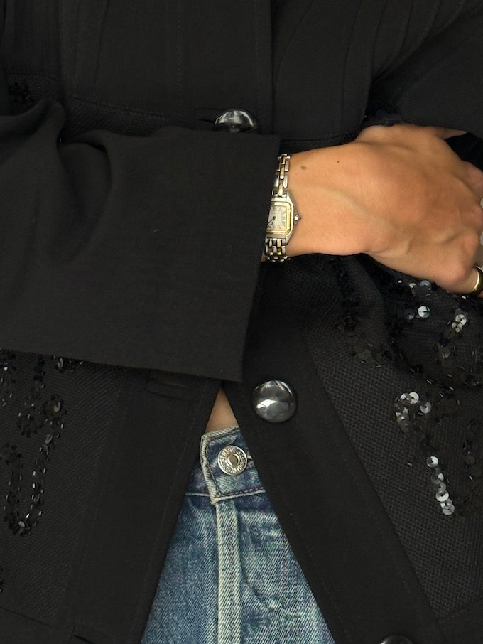 Vintage Black Long Sequin Blazer 5982