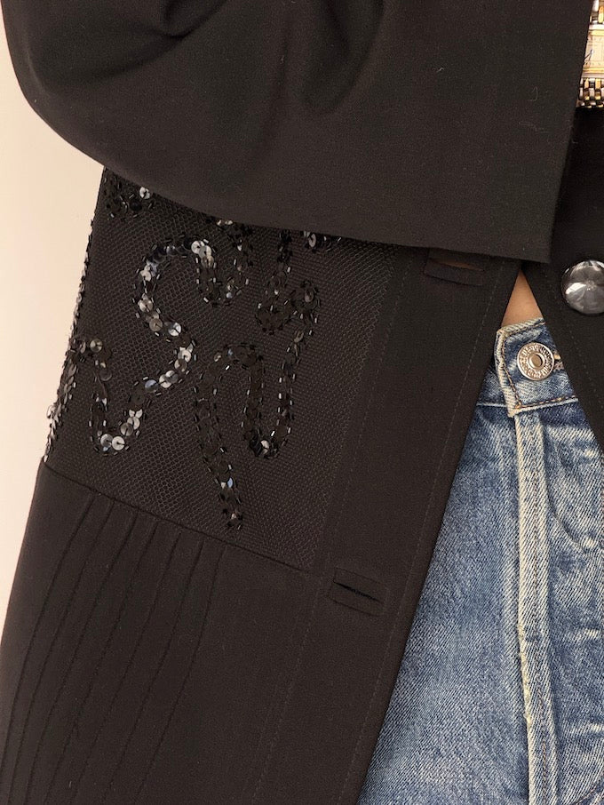 Vintage Black Long Sequin Blazer 5982