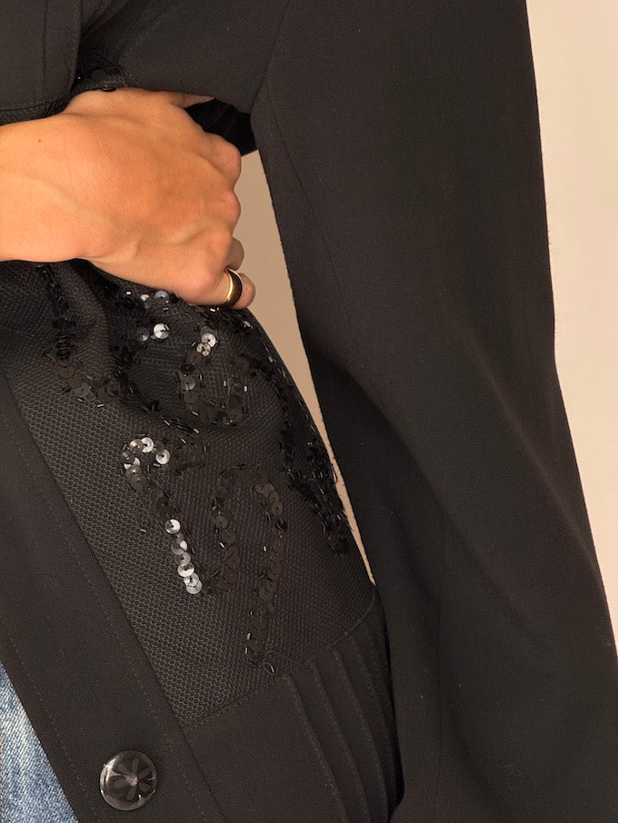 Vintage Black Long Sequin Blazer 5982