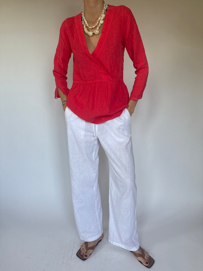 Vintage linen top coral 6372