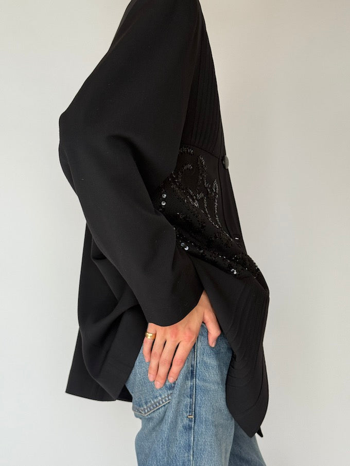 Vintage Black Long Sequin Blazer 5982