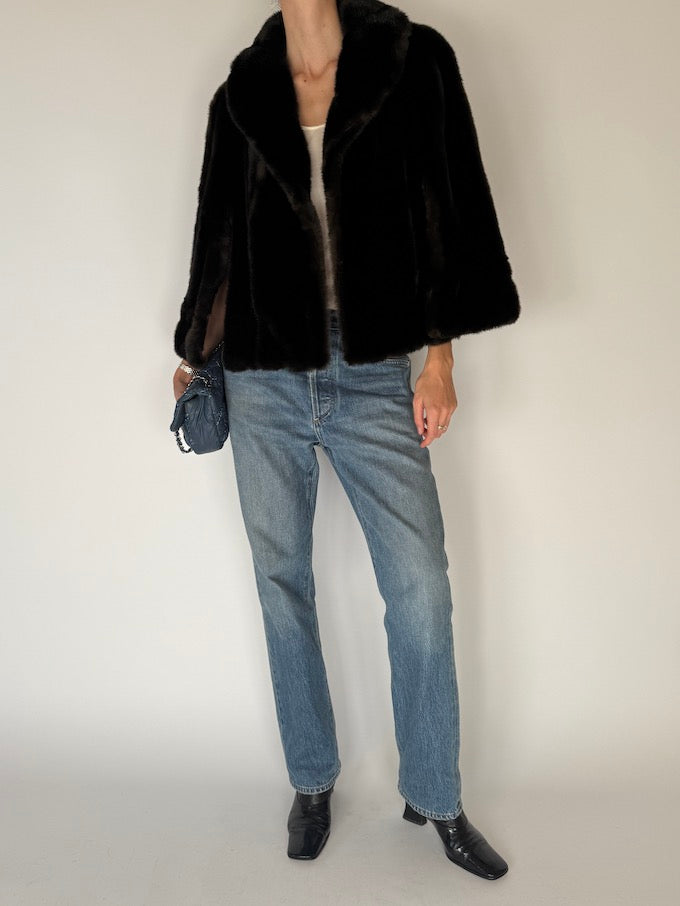 Vintage Faux Fur Cape Jacket Brown 6685