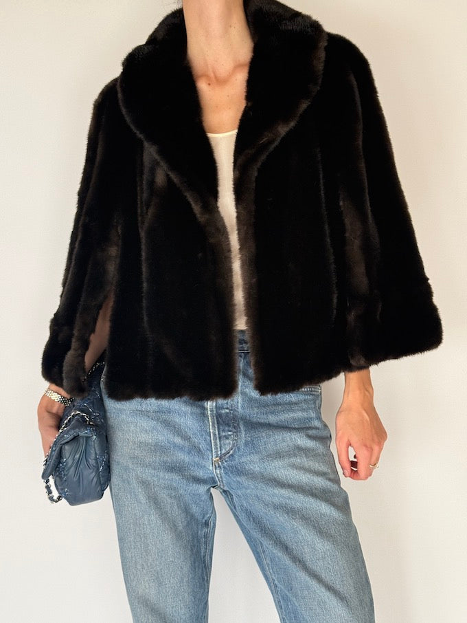 Vintage Faux Fur Cape Jacket Brown 6685