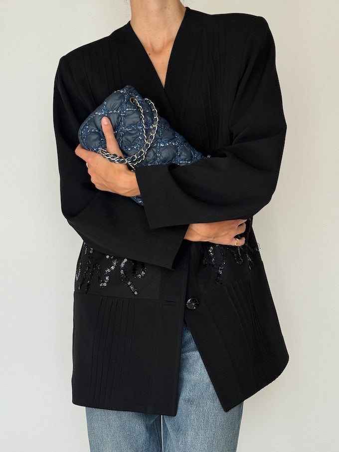 Vintage Black Long Sequin Blazer 5982