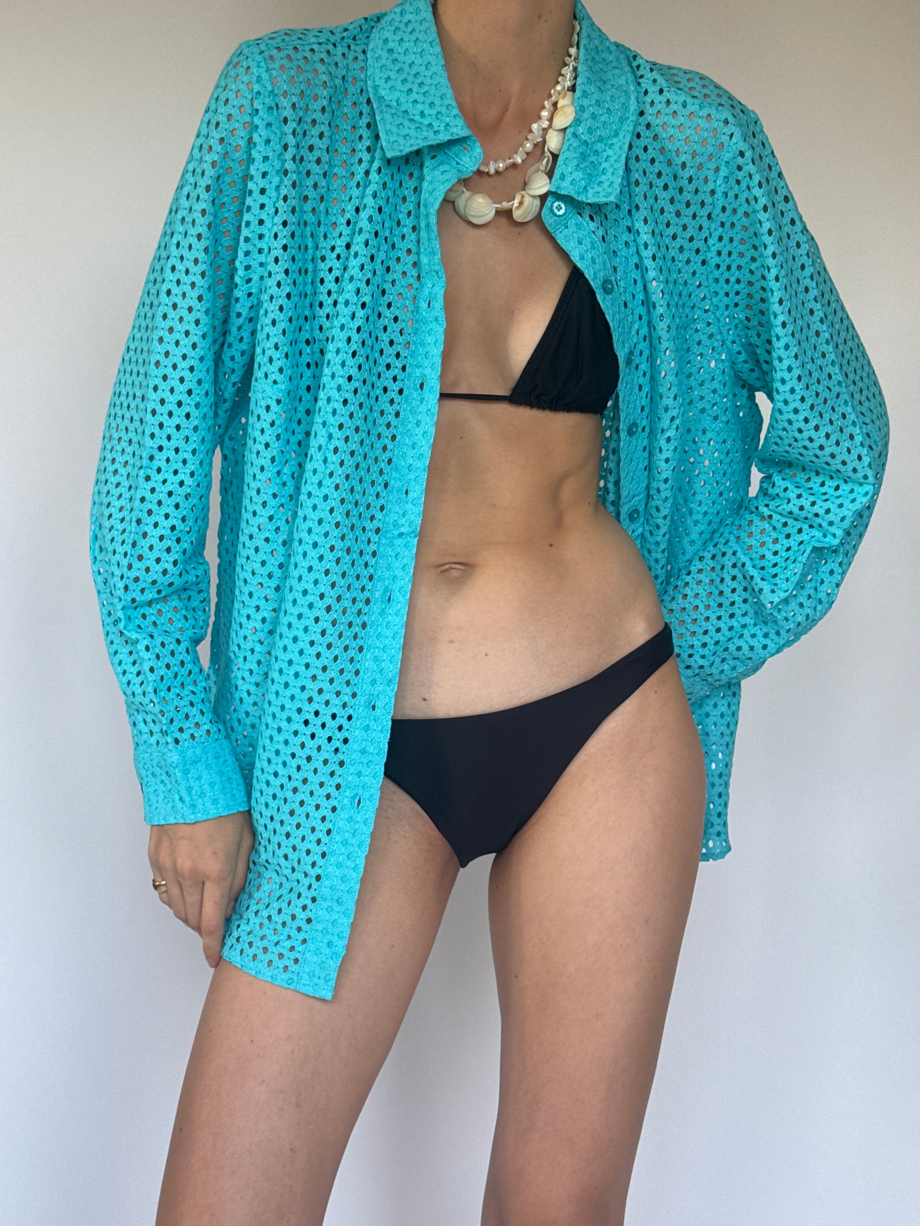 Vintage Turquoise Eyelet Button-Up shirt 6373