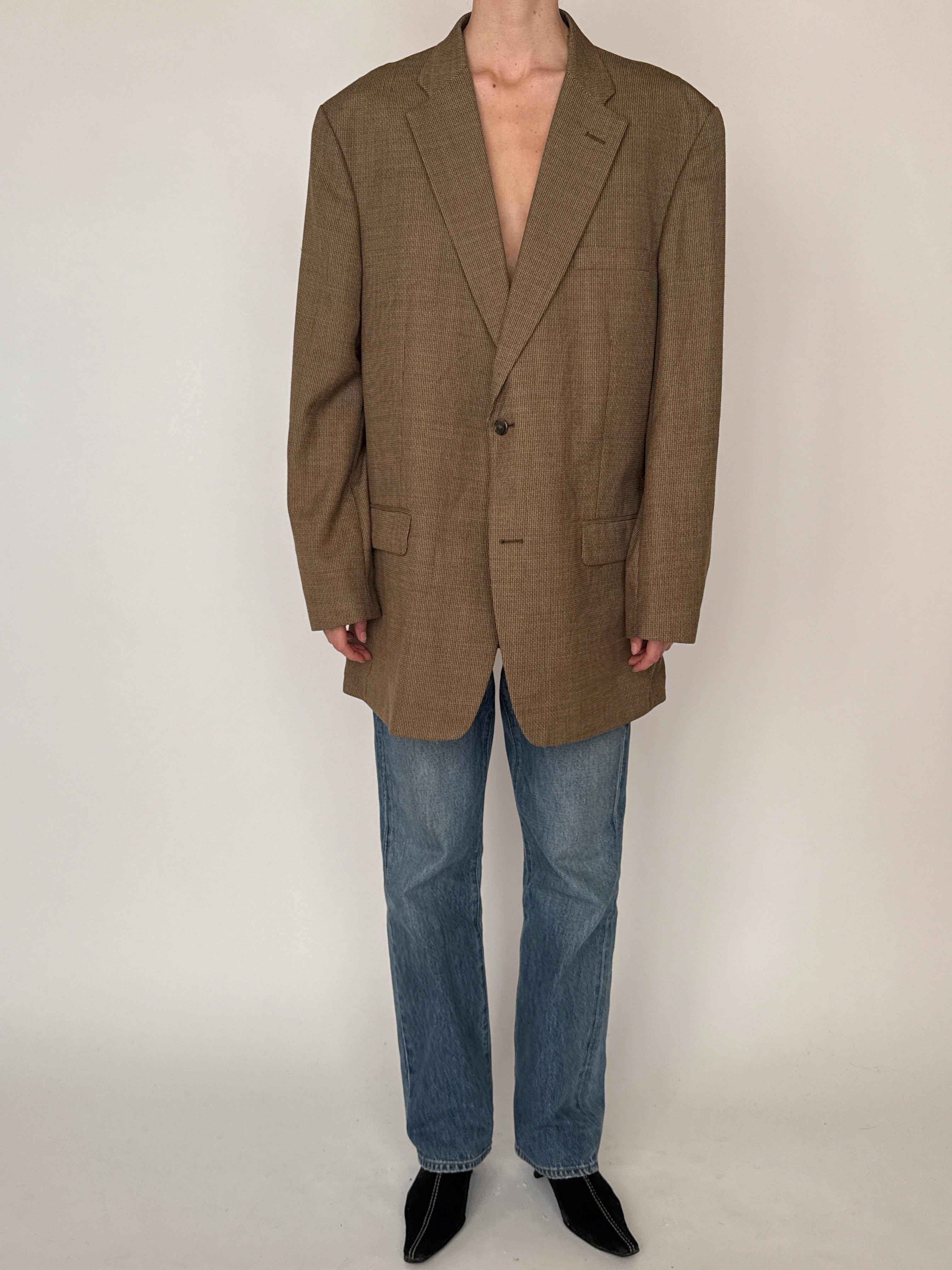Vintage oversized brown wool blend blazer front view