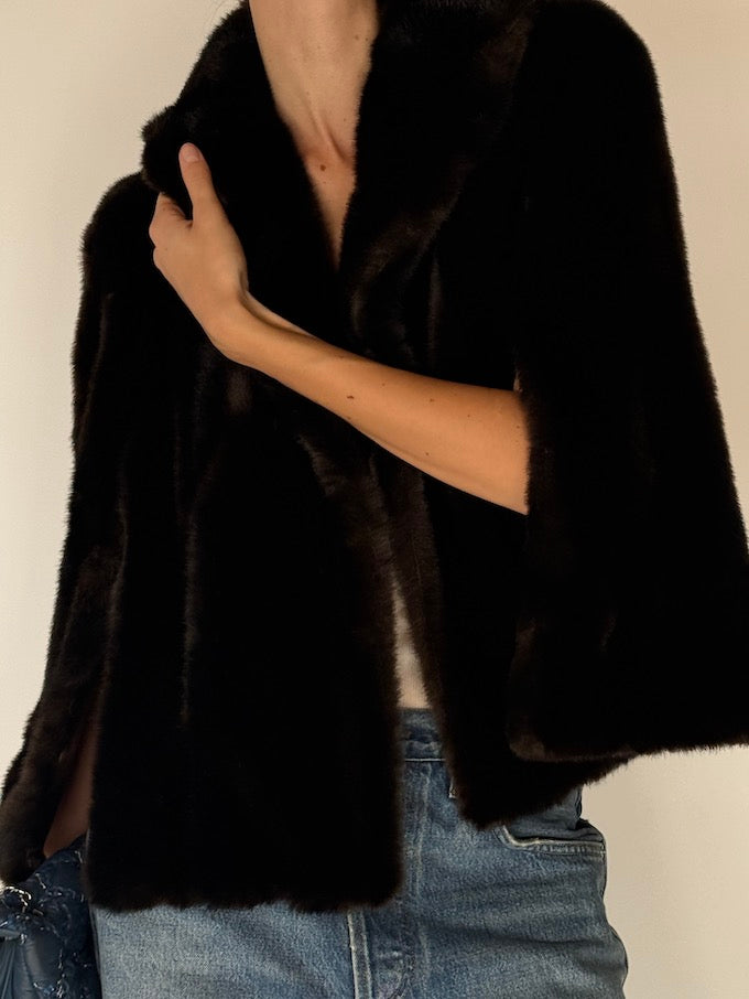 Vintage Faux Fur Cape Jacket Brown 6685