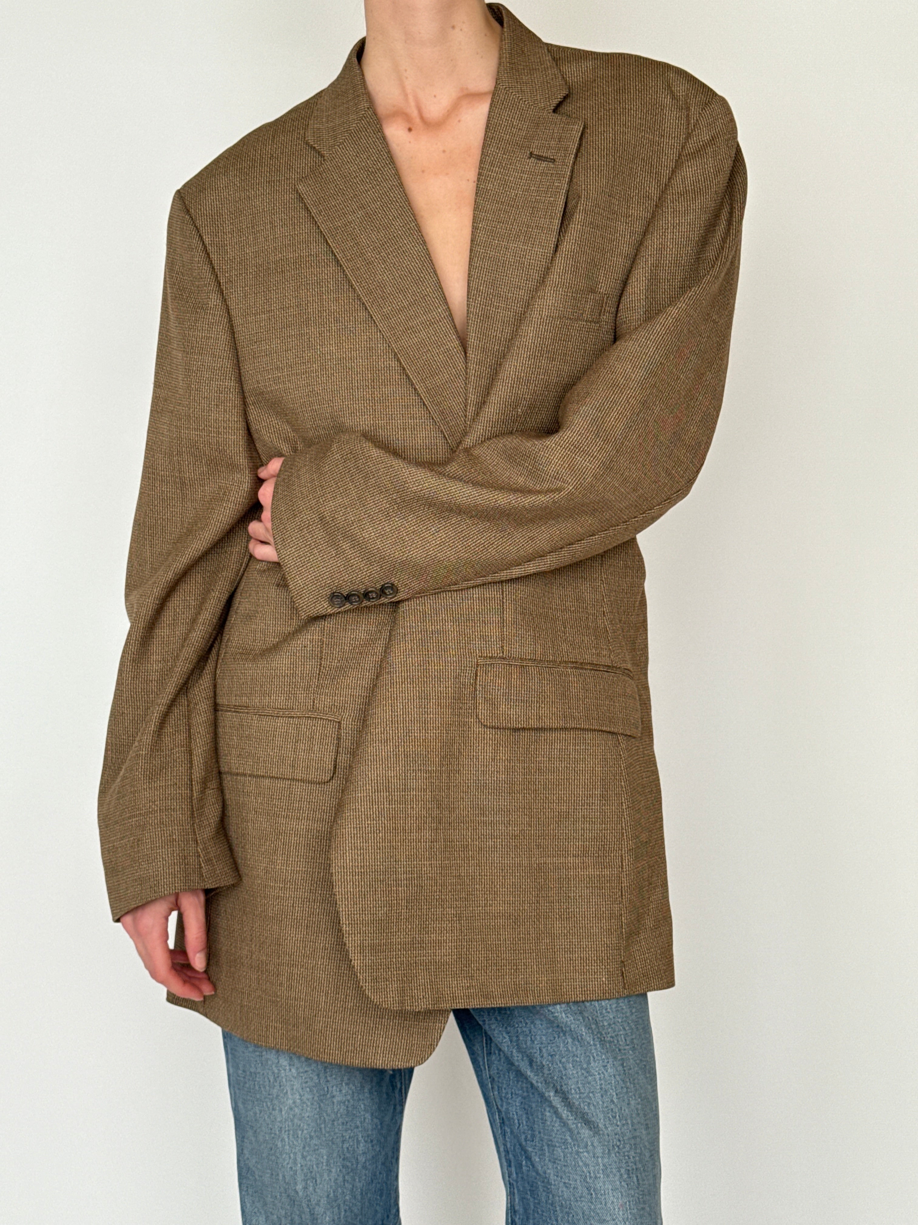 Vintage oversized brown wool blend blazer front view