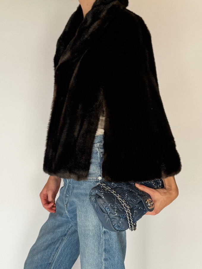 Vintage Faux Fur Cape Jacket Brown 6685