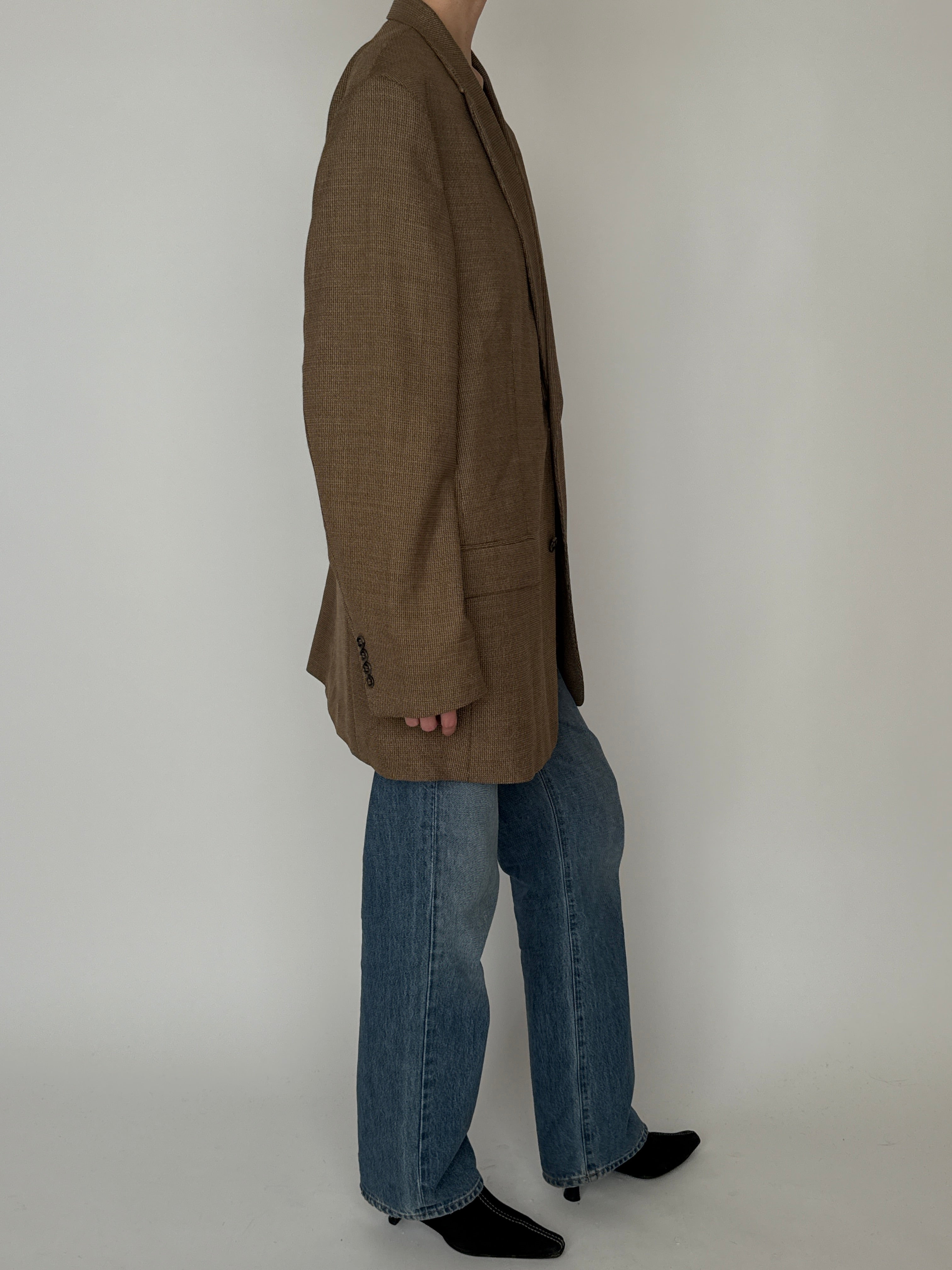Vintage oversized brown wool blend blazer side view