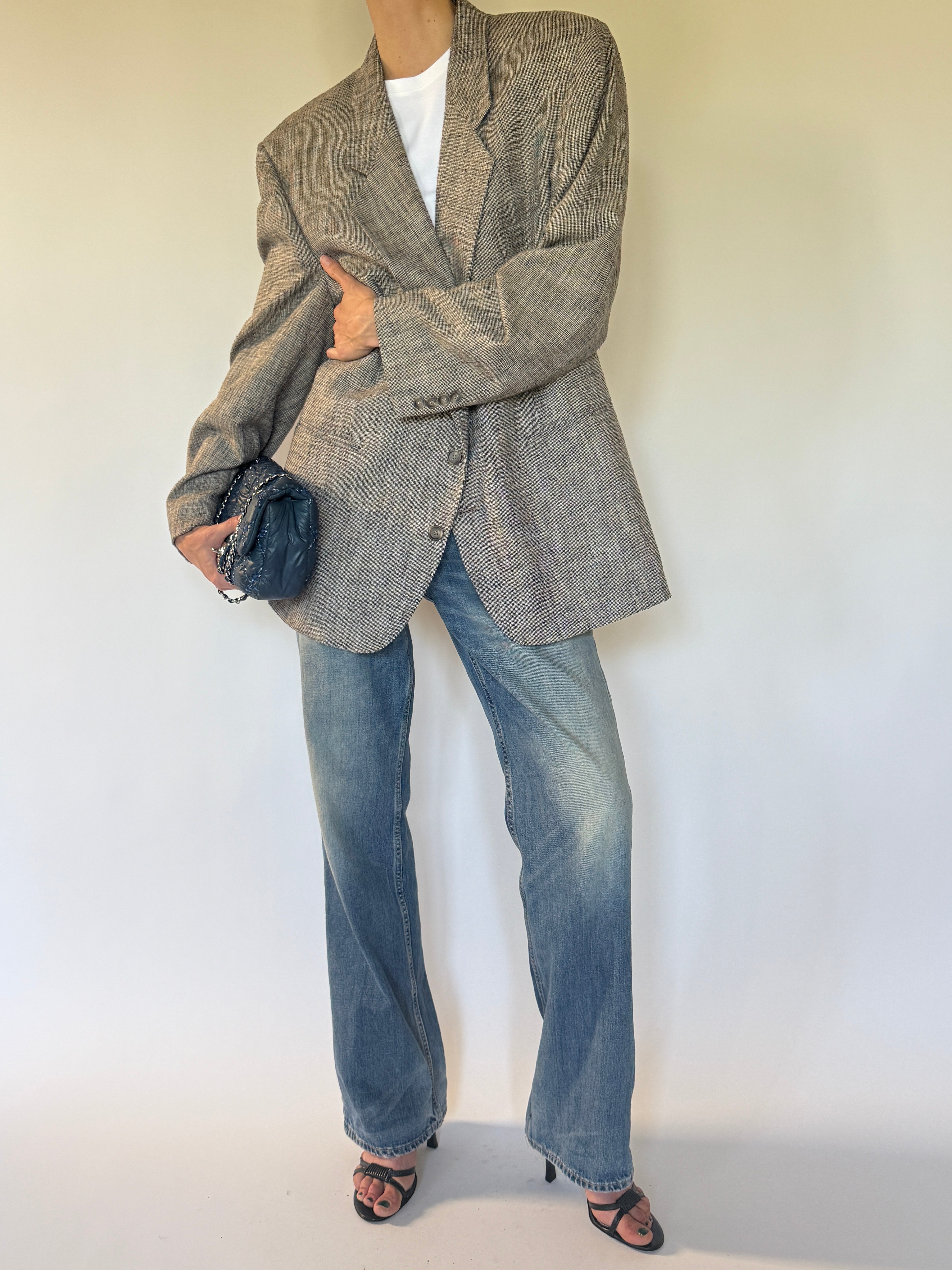 Vintage oversized taupe textured blazer front view