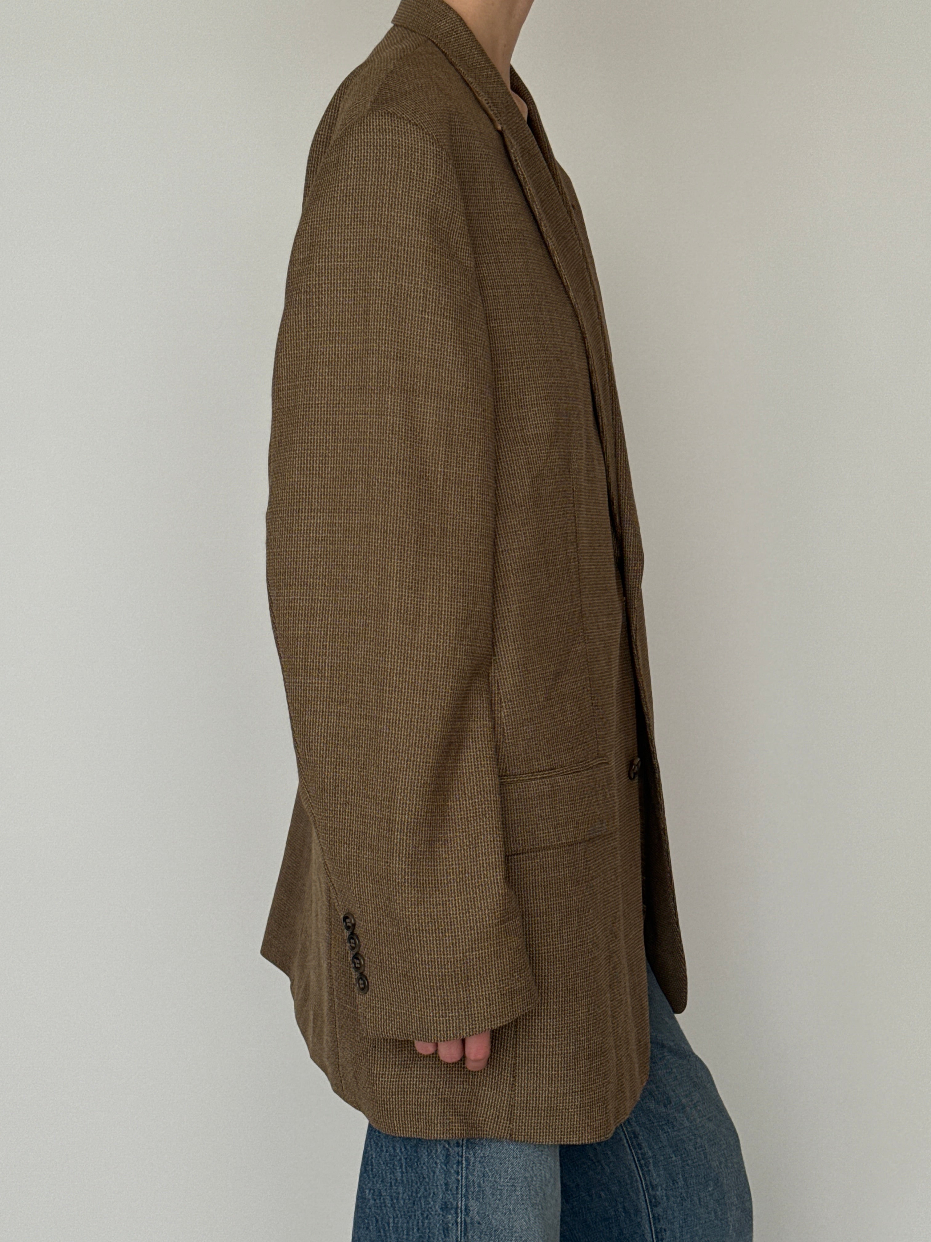Vintage oversized brown wool blend blazer side view