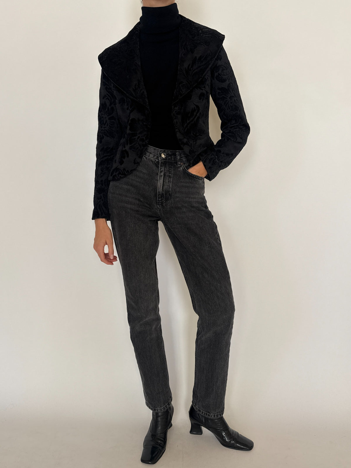 Vintage black floral textured jacket SKU 8429