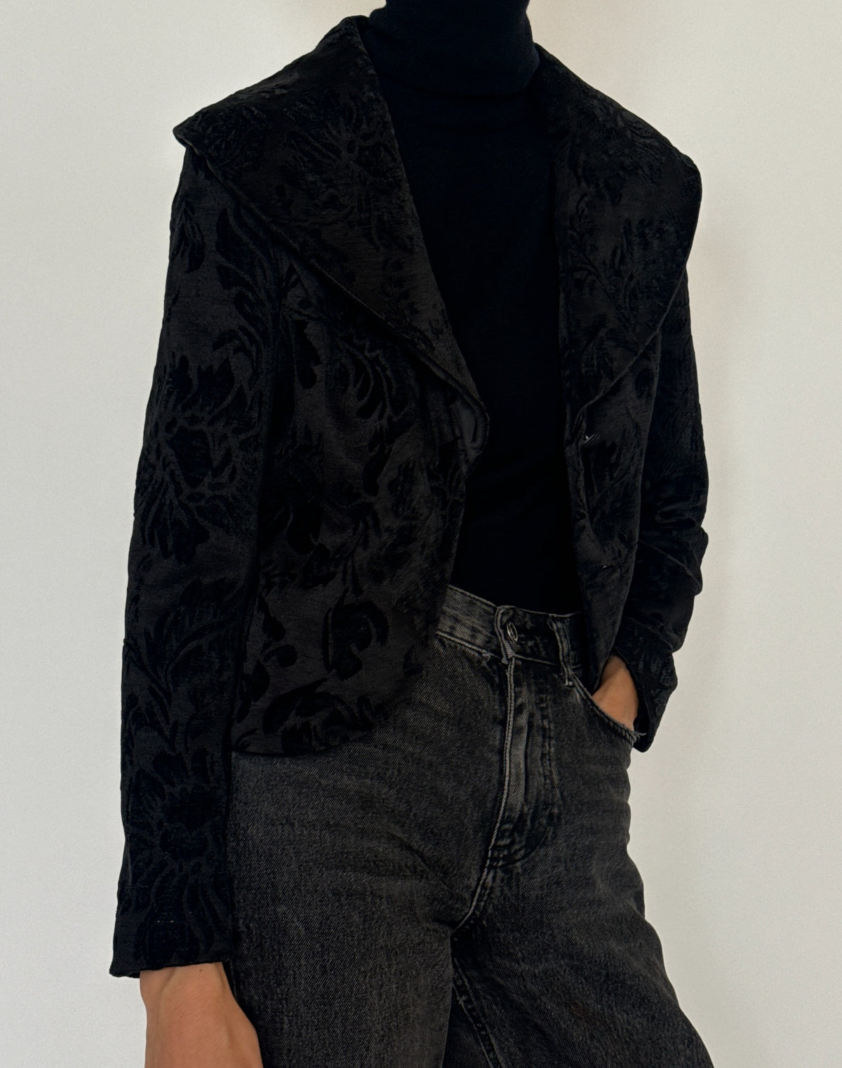 Vintage black floral textured jacket SKU 8429