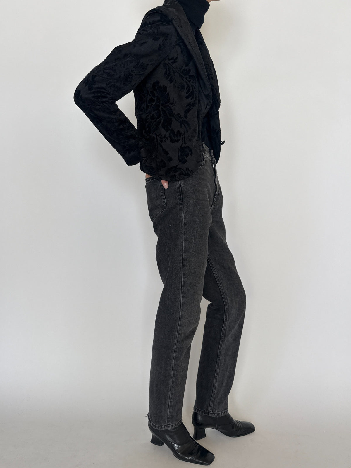 Vintage black floral textured jacket SKU 8429