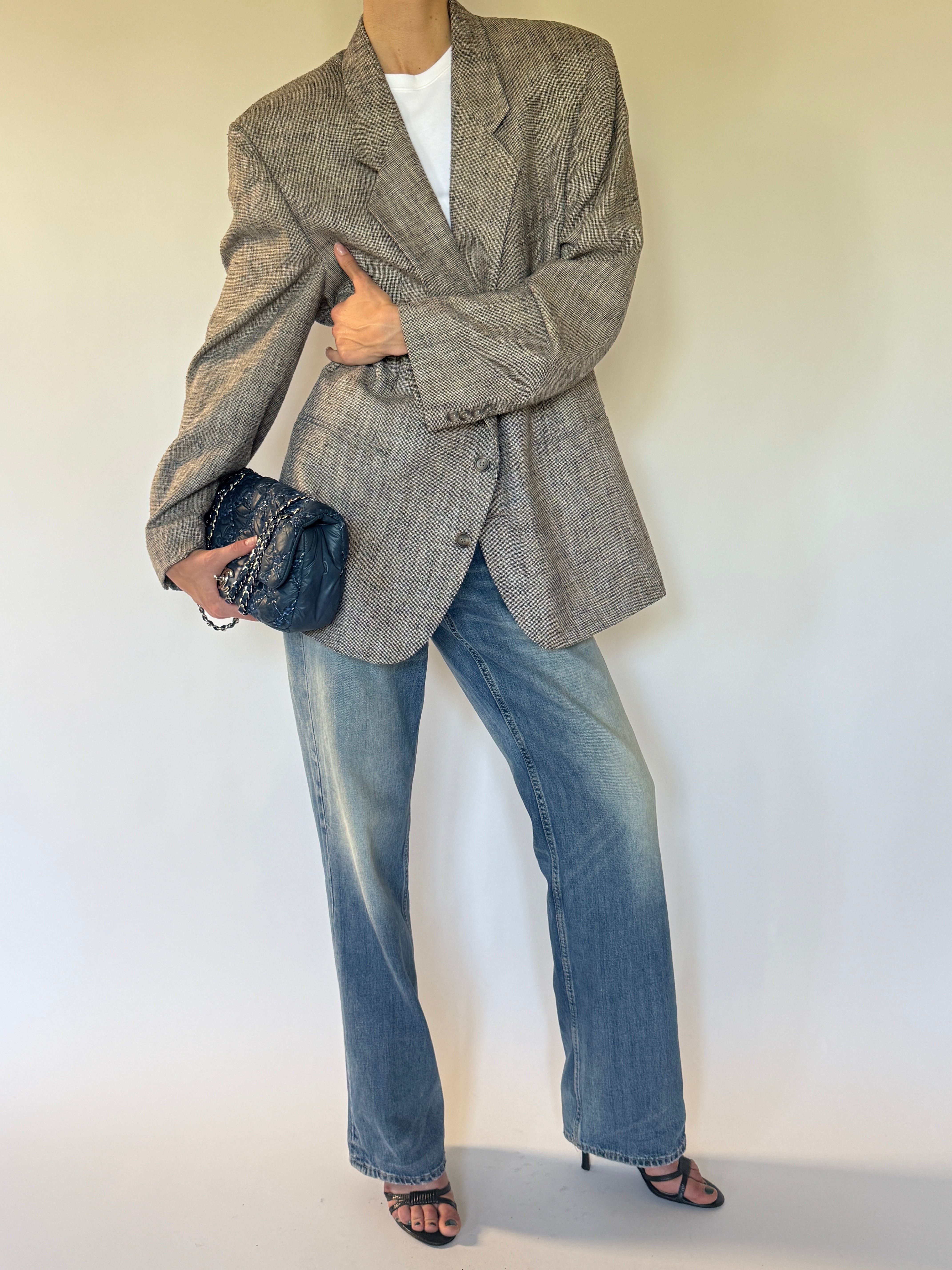 Vintage oversized taupe textured blazer front view