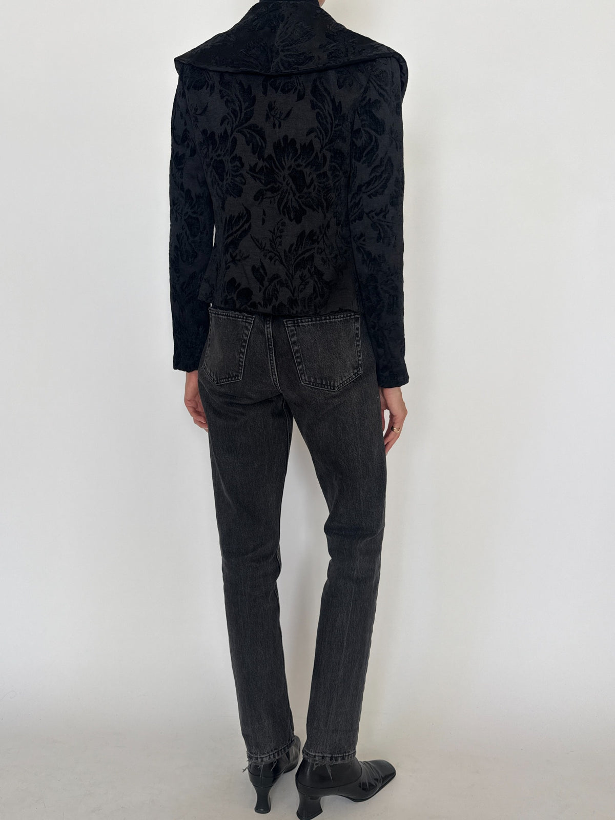 Vintage black floral textured jacket SKU 8429