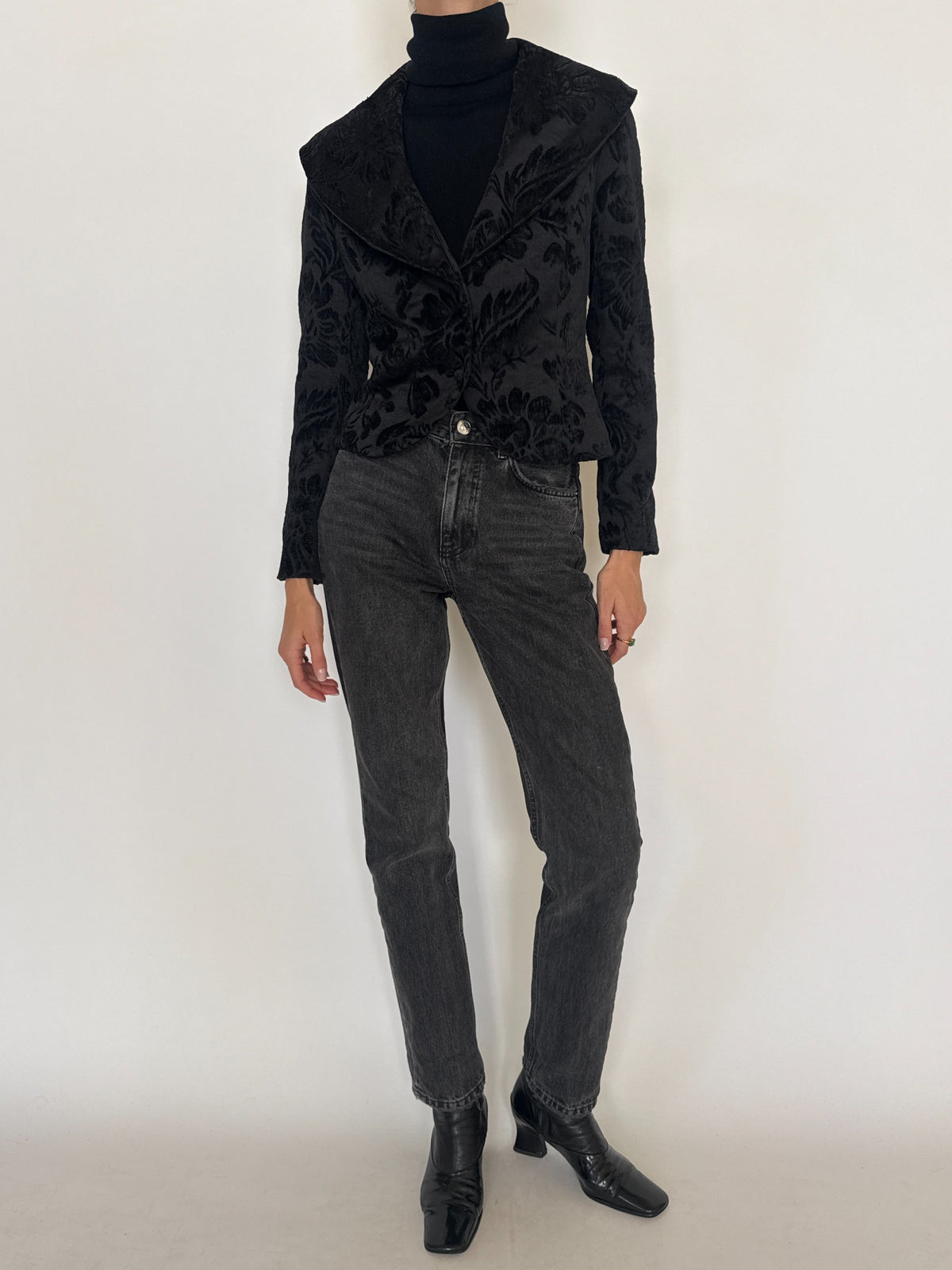 Vintage black floral textured jacket SKU 8429